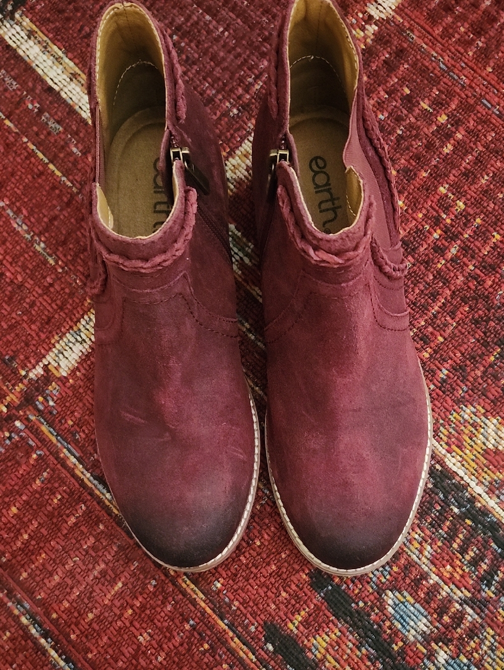 New!  Earth Burgundy Suede Braided Ankle Booties-Wide Width